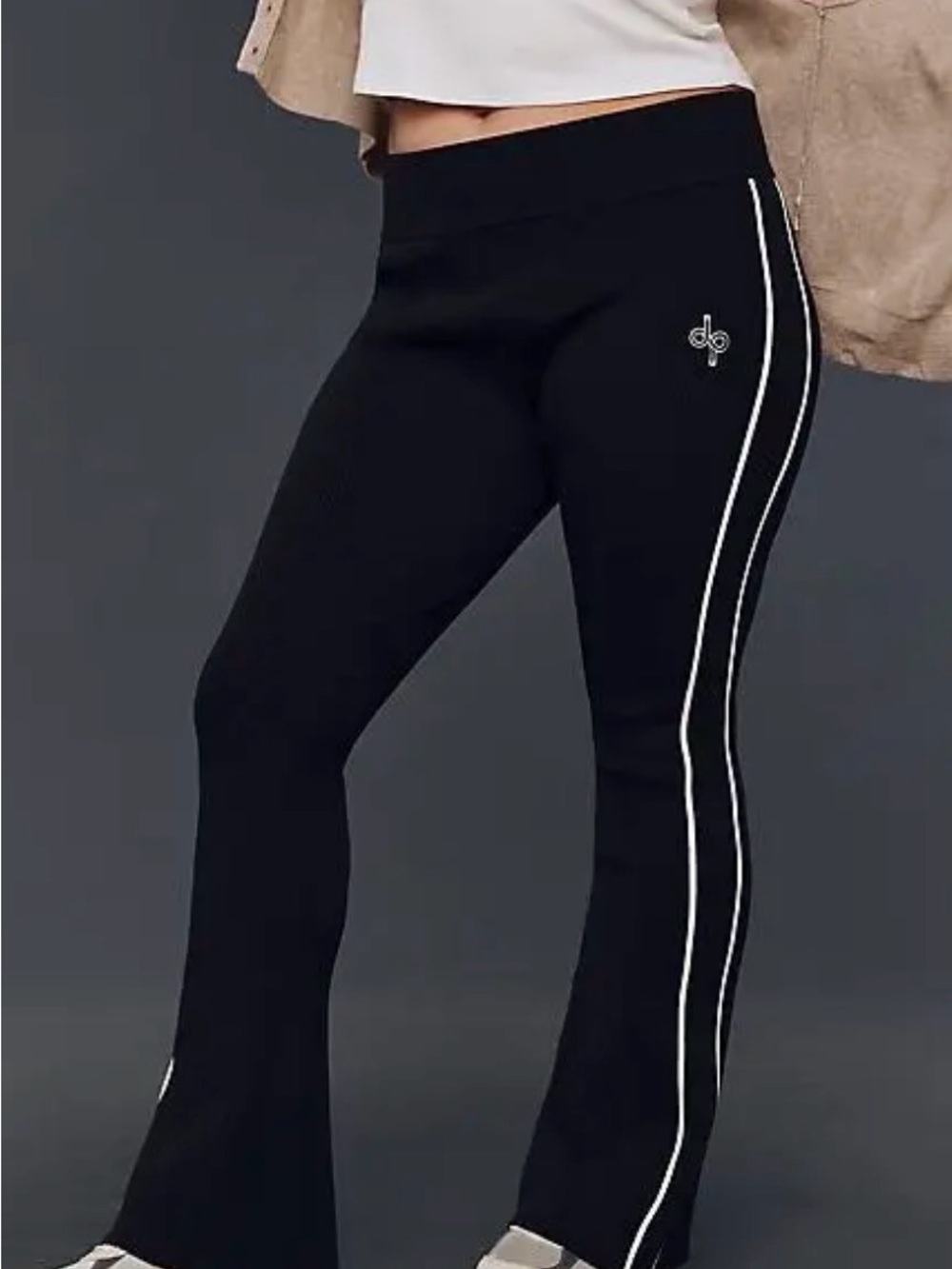 Anthropologie “daily practice “ black Flared Leggings with White Side Stripe
